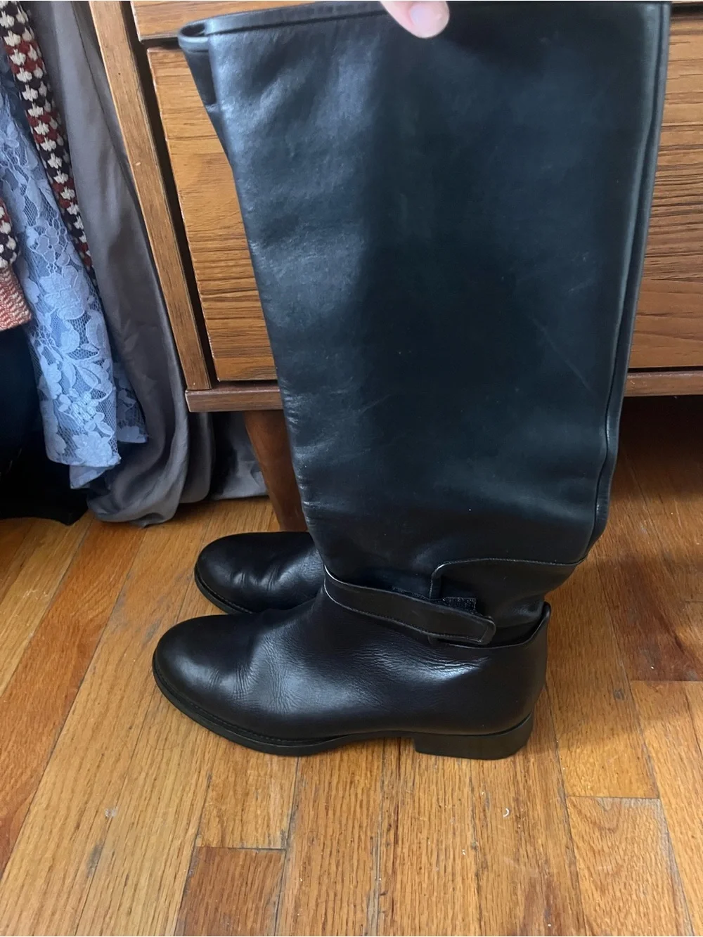 Jil Sander Black Women's Knee-High Riding Boots with Velcro Detail